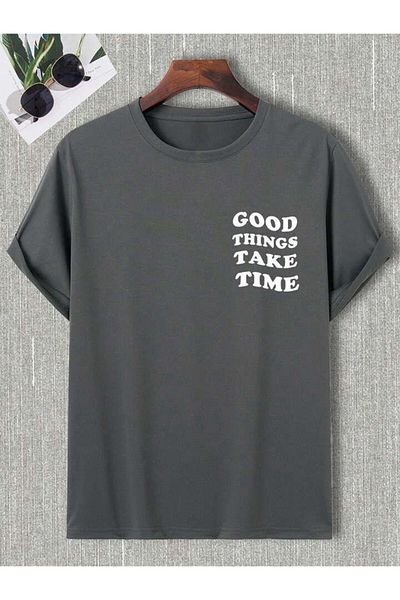 AFROGİYİM Unisex Good Things Take Time Μπλουζάκι με στάμπα μπροστά και πίσω