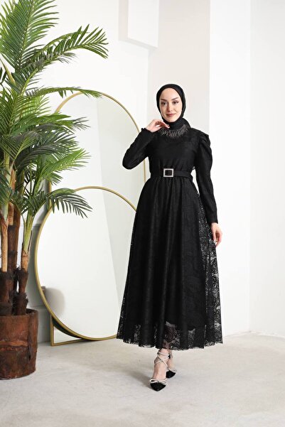 She Olive φόρεμα από τούλι με λεπτομέρεια με πιέτες στο μανίκι μαύρο