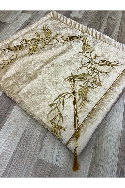 AYHANHOME Glazed Processing Prayer Rug with Rosary Bridal Groom Bundle Gift Dowry Holder