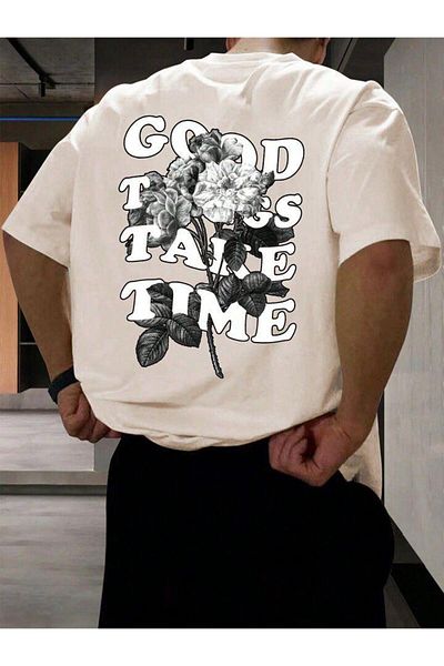 AFROGİYİM Unisex Good Things Take Time Μπλουζάκι με στάμπα μπροστά και πίσω