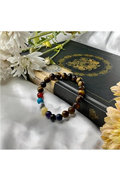Elifsu Jewelry Natural Stone Bracelet with Tiger Eye and Chakra Stones