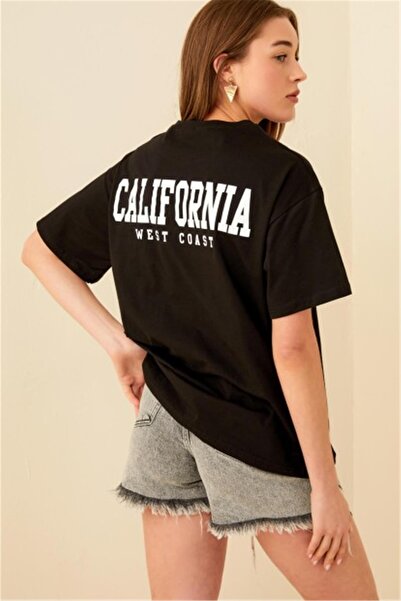 Swist Μαύρο γυναικείο μπλουζάκι Clfrnia Back Printed Oversize