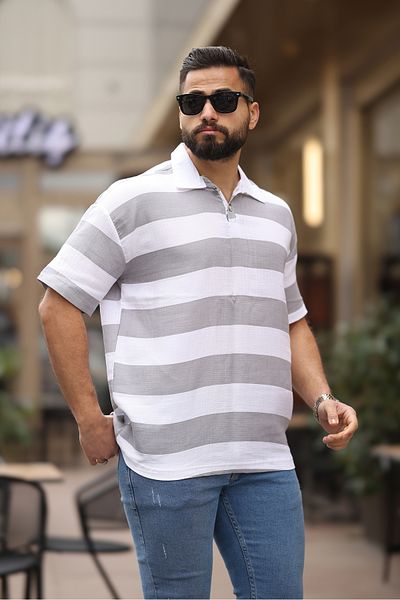 RHONES ΑΝΔΡΙΚΟ T-SHIRT POLO ΛΑΙΜΟΣ ΡΙΓΕΣ OVERSIZE