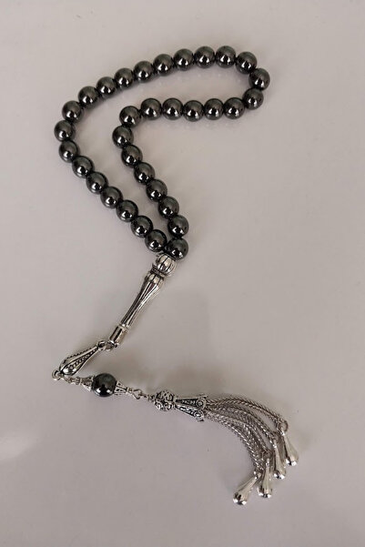 SEVENSLEEPERS مسبحة من حجر الهيماتيت الطبيعي، مسبحة معدنية فضية اللون