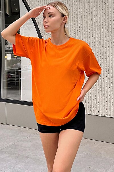 Swist Πορτοκαλί Good Vibes Back Printed Oversize γυναικείο μπλουζάκι