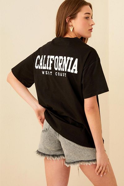Swist Černé oversize dámské tričko Clfrnia Back Printed