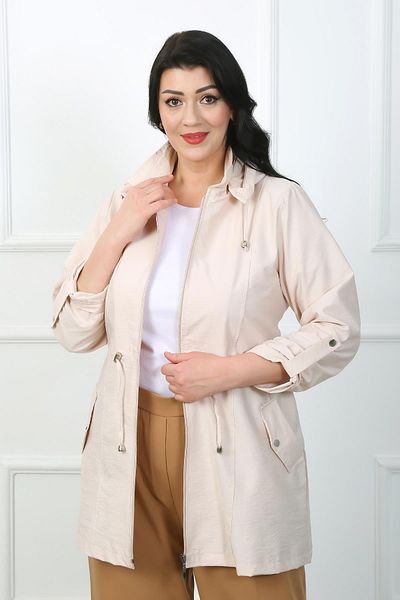 By Alba Collection Trenci de damă, culoare piatră, cu parașuta, de dimensiuni mari