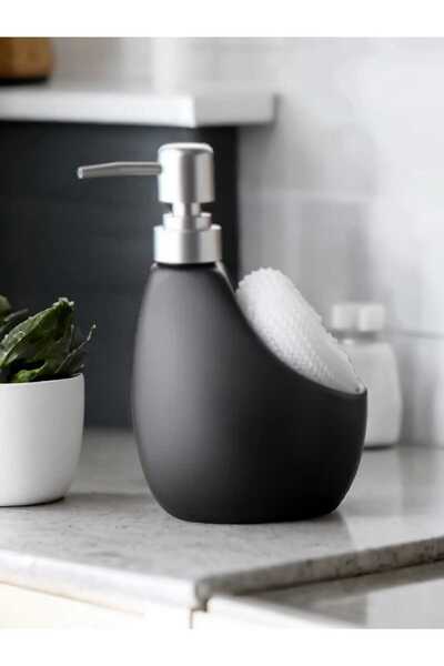Mucha Lüks Porselen Mat Siyah Süngerli Banyo Mutfak Sıvı Sabunluk 500 ml Bula...