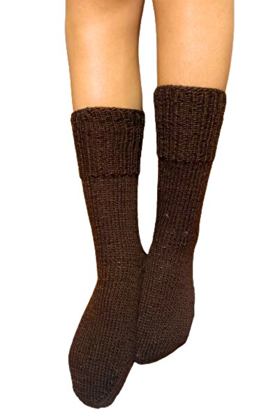 Işin Tasarım BROWN HAND KNITTED WOOL SOCKS, NUMBER 40-44