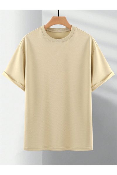 Black Sokak Essential Angel Printed Oversize Beige Men's T-Shirt