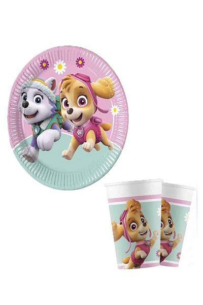 party mix Paw Patrol Plate and Glass Set 8 Pieces Paw Patrol Birthday Concept