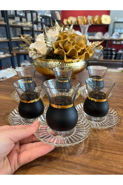 Paşabahçe PANDORAN'S BOX PAŞABAHÇE CRYSTAL SPECIAL PRODUCTION GIFT BLACK LINE WHITE TEA CUP SET
