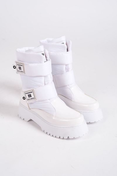 BZ Moda LUMI - Λευκές λουστρίνι γυναικείες μπότες, Velcro, ανθεκτικό στο νερό και το κρύο, ύφασμα αλεξίπτωτου