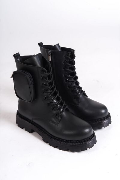BZ Moda NYX Lace Up με φερμουάρ Ορθοπεδική σόλα Αδιάβροχη και Ψυχρή Γυναικείες Μπότες με Τσάντα ST Μαύρη