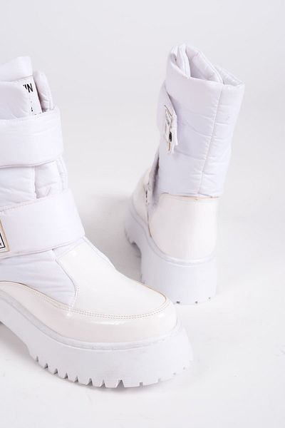 BZ Moda LUMI - Λευκές λουστρίνι γυναικείες μπότες, Velcro, ανθεκτικό στο νερό και το κρύο, ύφασμα αλεξίπτωτου