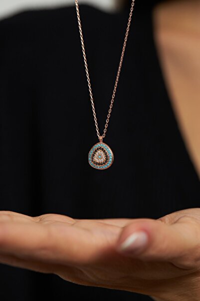 Erdobia Mix Taşlı Rose Nazar Boncuğu Minimal Gümüş Kolye