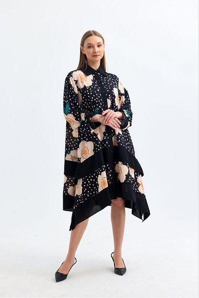 HANIQA ASYMMETRIC CUT BUTTON DRESS