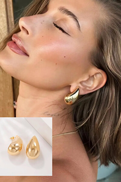 Kadın Gözyaşı Damlası Moda Gold Küpe Altın Renk Şık Tasarım