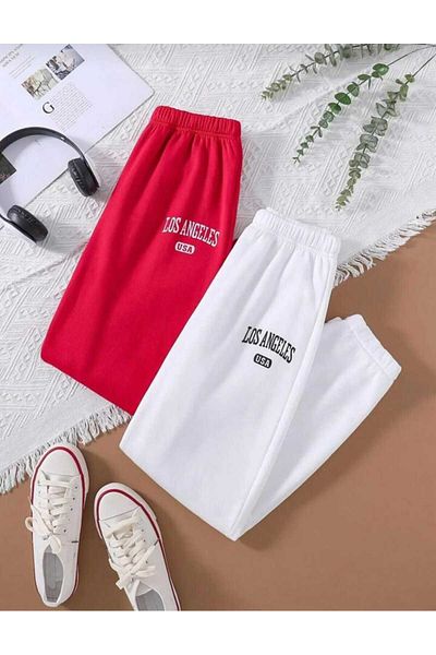 Denim Iconic Boys/Girls' Los Angeles Printed Red and White 2-Pack Sweatpants