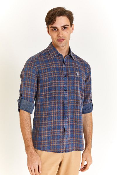 U.S. Polo Assn. ROFFE Plaid Patterned Foldable Sleeve Washed Comfort Fit Men's Shirt