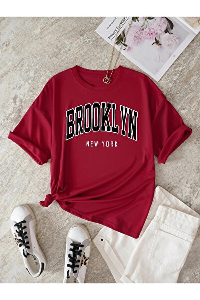 npLStore Crveni Bruklin Njujork Crveni Štampano Oversize kroj Unisex Pamuk ko...