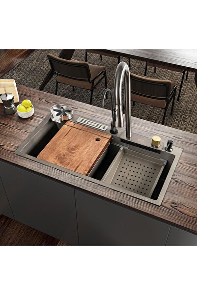 ONON HIRDAVAT ONON PASLANMAZ ÇELİK AKILLI EVYE ANTRASİT GRİ ŞELALE YENİ NESİL...