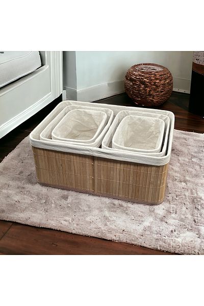 YzHome 5-Piece Rectangular Bamboo Organizer Organizer Storage Box Basket