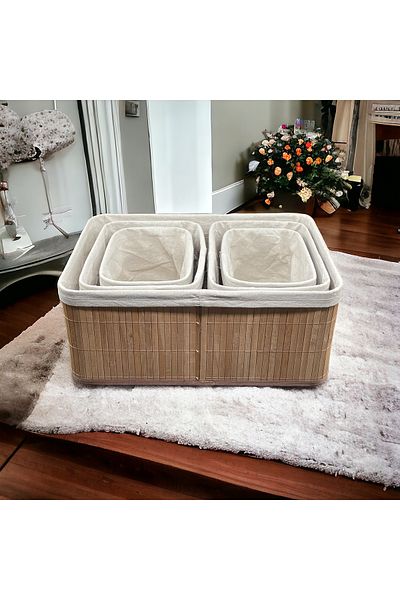 YzHome 5-Piece Rectangular Bamboo Organizer Organizer Storage Box Basket