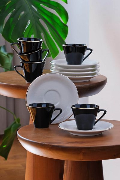 Glore Asian Balance 12-Piece 6-Person Gold Gilt Ceramic Coffee Set