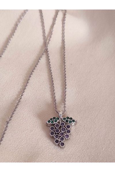 TÜKKAN ACCESSORİES PURPLE ZIRCON STONE GRAPE SILVER NECKLACE-KOL172