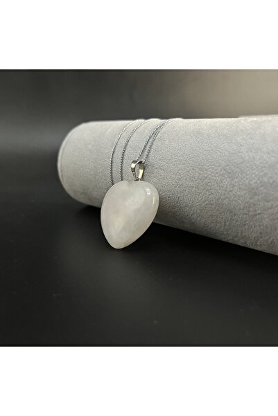 YILDIZ DOĞAL TAŞ Pembe Kuvars Kalp Model Doğal Taş Kolye (Kararmama Garantili)