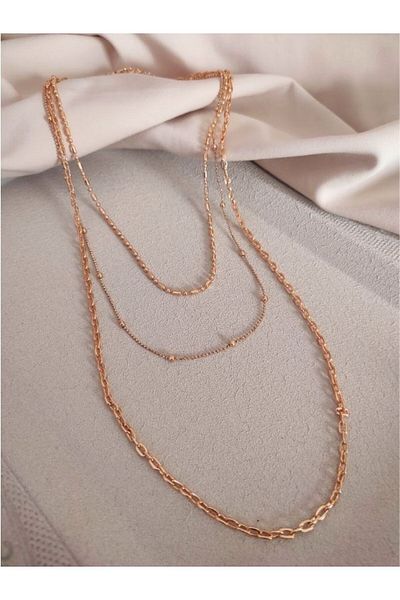 TÜKKAN ACCESSORİES GOLD TOP CHAIN TRIPLE MULTI COMBIN NECKLACE-SLEEVE173