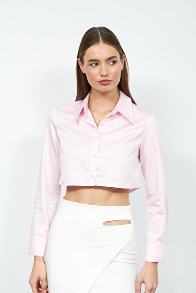 NOK İSTANBUL Modern Classic 100% Koton Crop Gömlek TOZ PEMBE