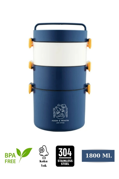 Vagonlife Üçkatlı 1800 Ml Paslanmaz Çelik Kolay Kilitlenir Sefer Tası – Y eni...