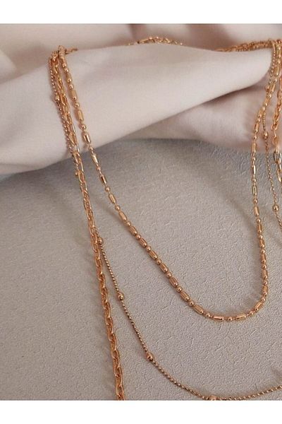 TÜKKAN ACCESSORİES GOLD TOP CHAIN TRIPLE MULTI COMBIN NECKLACE-SLEEVE173