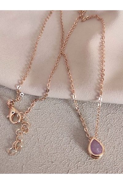 TÜKKAN ACCESSORİES GOLD PURPLE CRYSTAL SILVERY STONE NECKLACE-KOL171