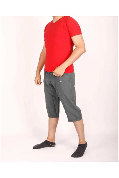 HMZ GİYİM Men's Dark Gray Soft Raw Cloth Linen Elastic High Waist Comfortable Fit Natural Capri