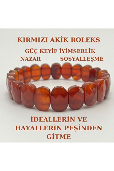 YILDIZ DOĞAL TAŞ Sertifikalı Kırmızı Akik Doğal Taş Roleks Bileklik