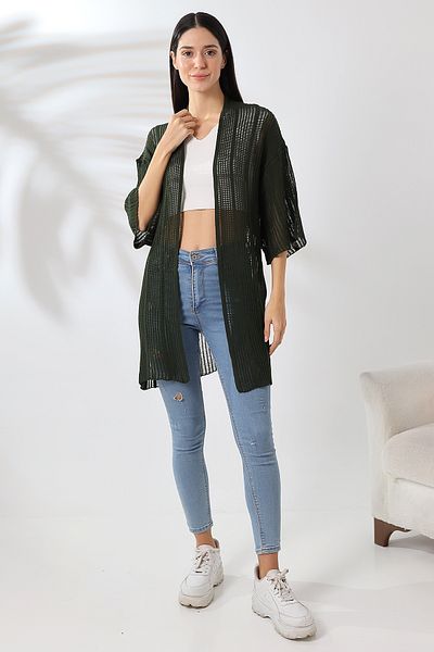 LEBUAS Women's Summer Knitwear Cardigan - Perforated - Mesh Pattern - Half Sleeve