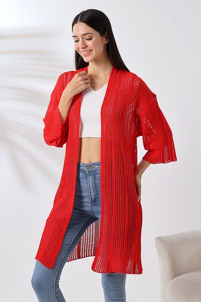 LEBUAS Women's Summer Knitwear Cardigan - Perforated - Mesh Pattern - Half Sleeve