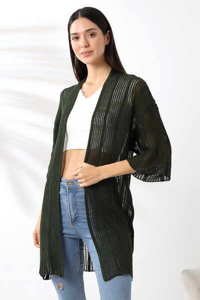 LEBUAS Women's Summer Knitwear Cardigan - Perforated - Mesh Pattern - Half Sleeve