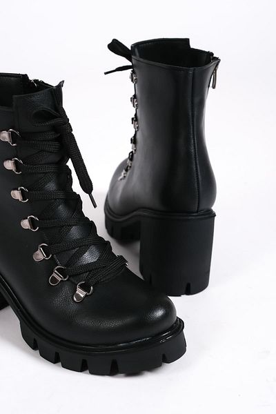 BZ Moda JOSS Lace Up με φερμουάρ Ορθοπεδική σόλα Αδιάβροχη και Ψυχρή Ανθεκτική Επιδερμίδα Γυναικείες Μπότες ST Μαύρο