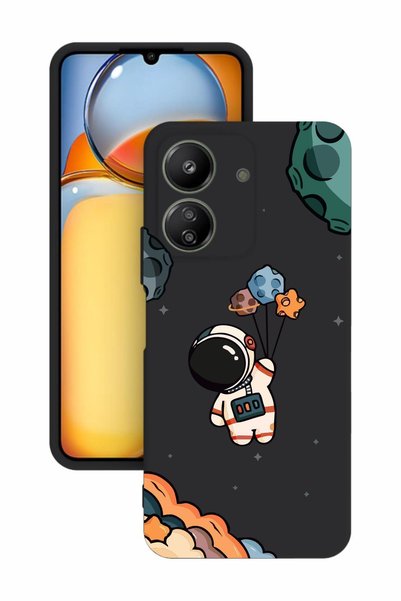 BGAKSESUAR جراب سيليكون أسود لهاتف Xiaomi Redmi 13C مع طباعة وحماية للكاميرا