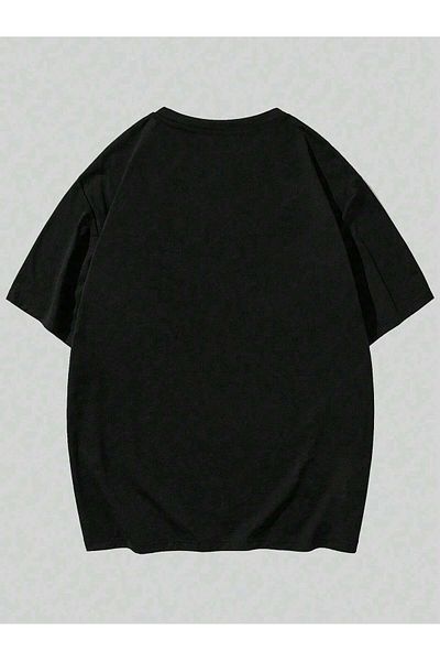 Jose Clothing Tricou oversize unisex din bumbac organic imprimat negru - cu maneca scurta