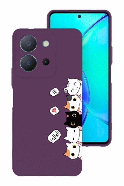 vivo Y36 Baskılı Ve Kamera Korumalı Mor Renk Silikon Kılıf