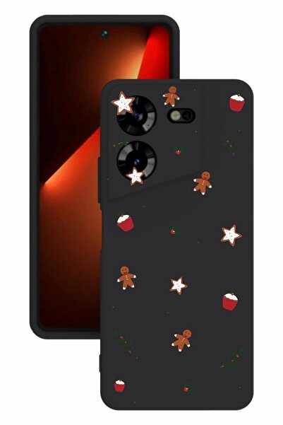 TECNO حافظة سيليكون سوداء اللون مطبوعة وحماية للكاميرا من Pova 5