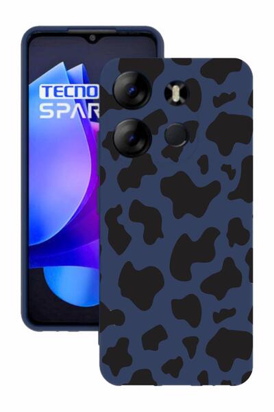 TECNO Spark Go 2023 Dark Blue Color Silicone Case with Print and Camera Protection