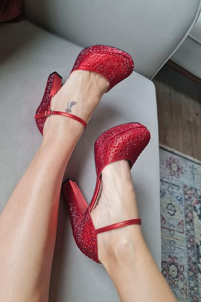 Topukla Footwear 135 5320 Heeled Women's Thick Heeled Platform Stoned Evening Dress Shoes