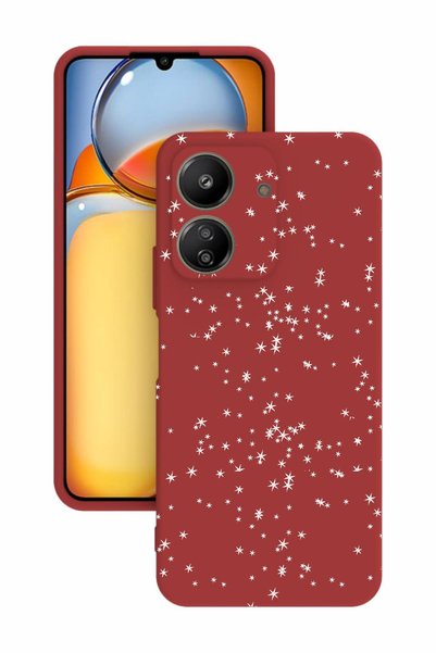 BGAKSESUAR Xiaomi Redmi 13C Red Color Silicone Case with Printed and Camera P...