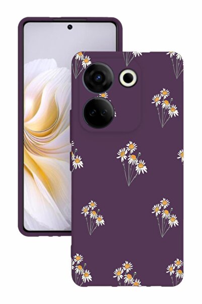 TECNO Camon 20 Pro Baskılı Ve Kamera Korumalı Mor Renk Silikon Kılıf